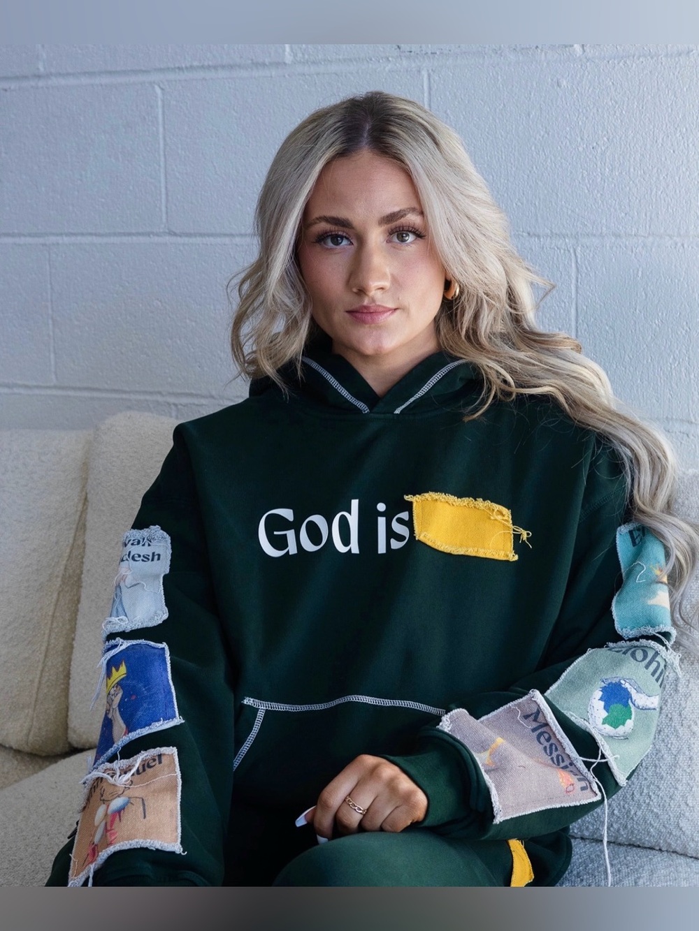 Scary But Beautiful Unisex NAMES OF GOD HOODIE in dark green - Picture 4 of 16